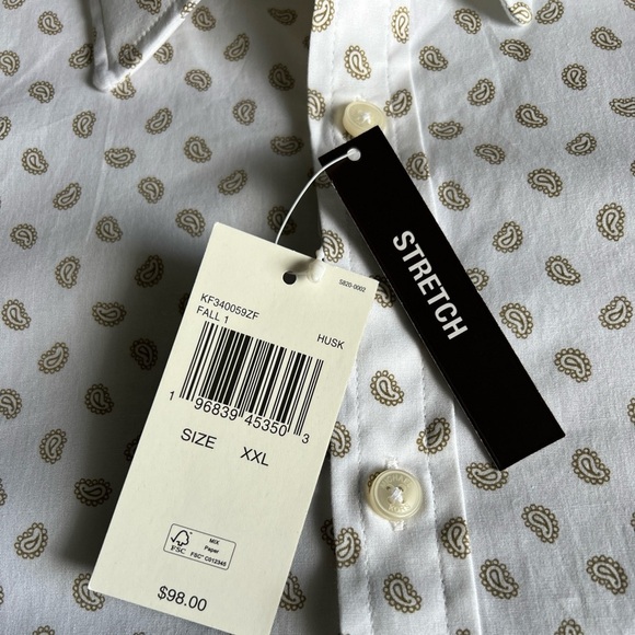 Michael Kors Men’s Slim Fit Stretch White/Tan Pattern Button Up Size XXL NWT $98 - Picture 12 of 13